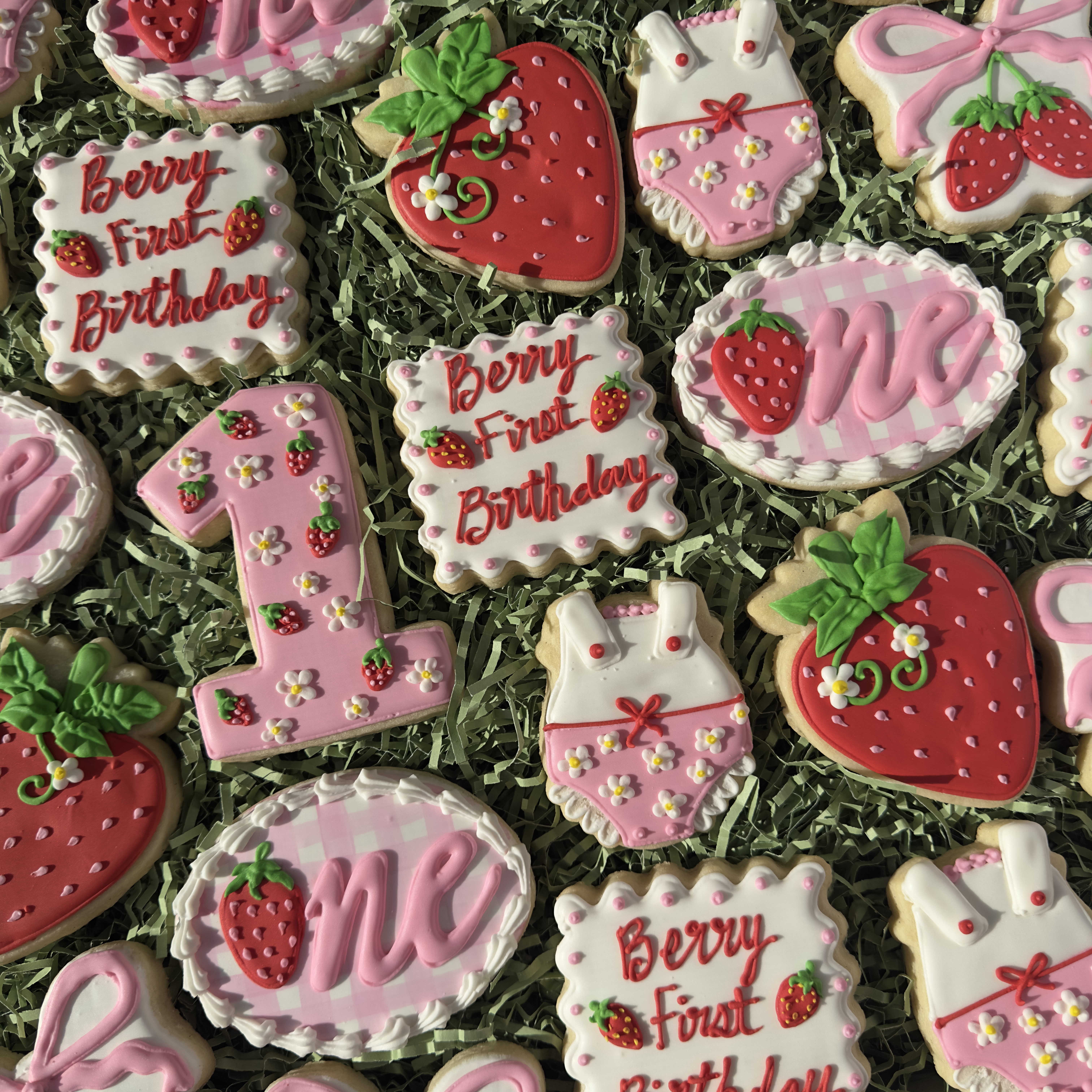 Strawberry first birthday cookies